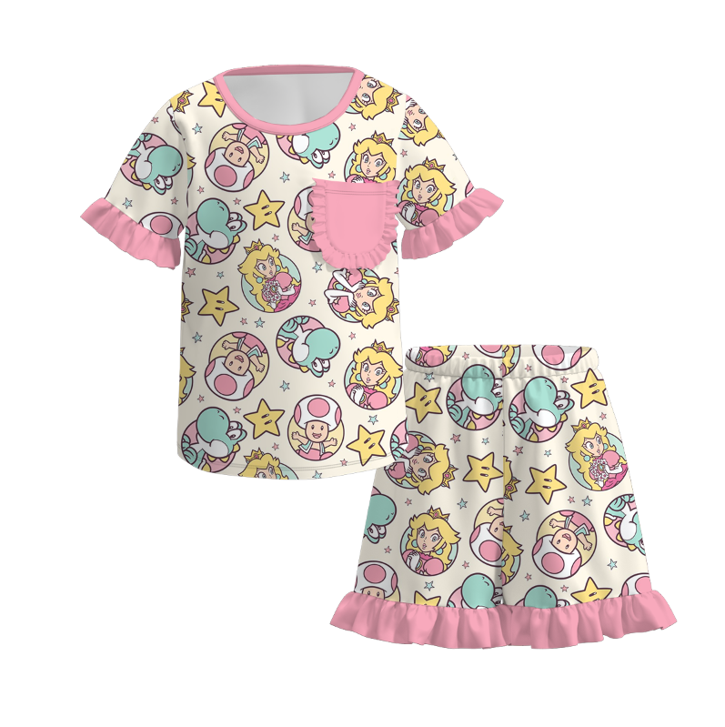 Super Mario World theme printed summer outfit for sisters