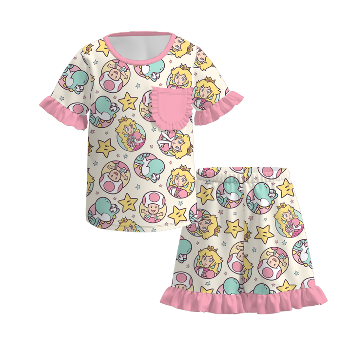 Super Mario World theme printed summer outfit for sisters