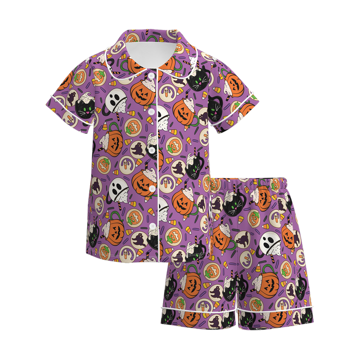 Halloween bow printed pajamas set for girls