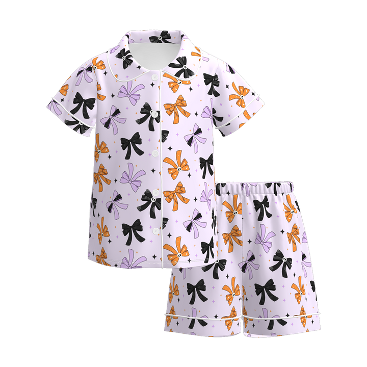 Halloween bow printed pajamas set for girls