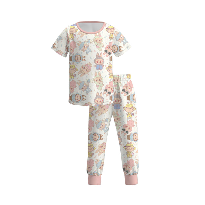 Girls flutter sleeve twirl dress with labubu printed