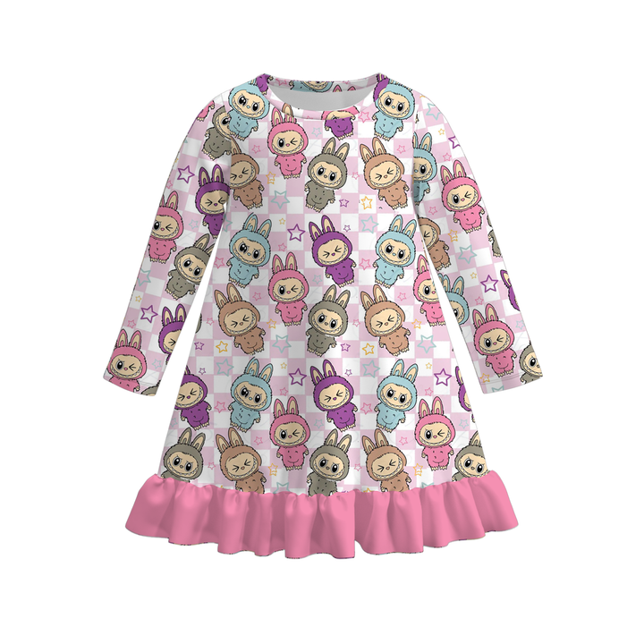 Labubu cute printed ruffle nightgown dress
