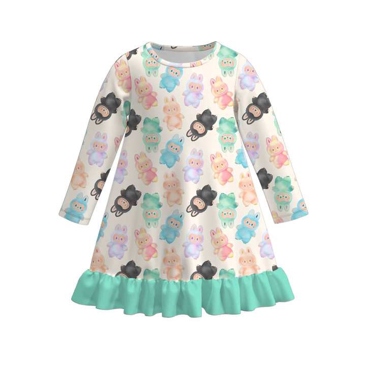Labubu cute printed ruffle nightgown dress