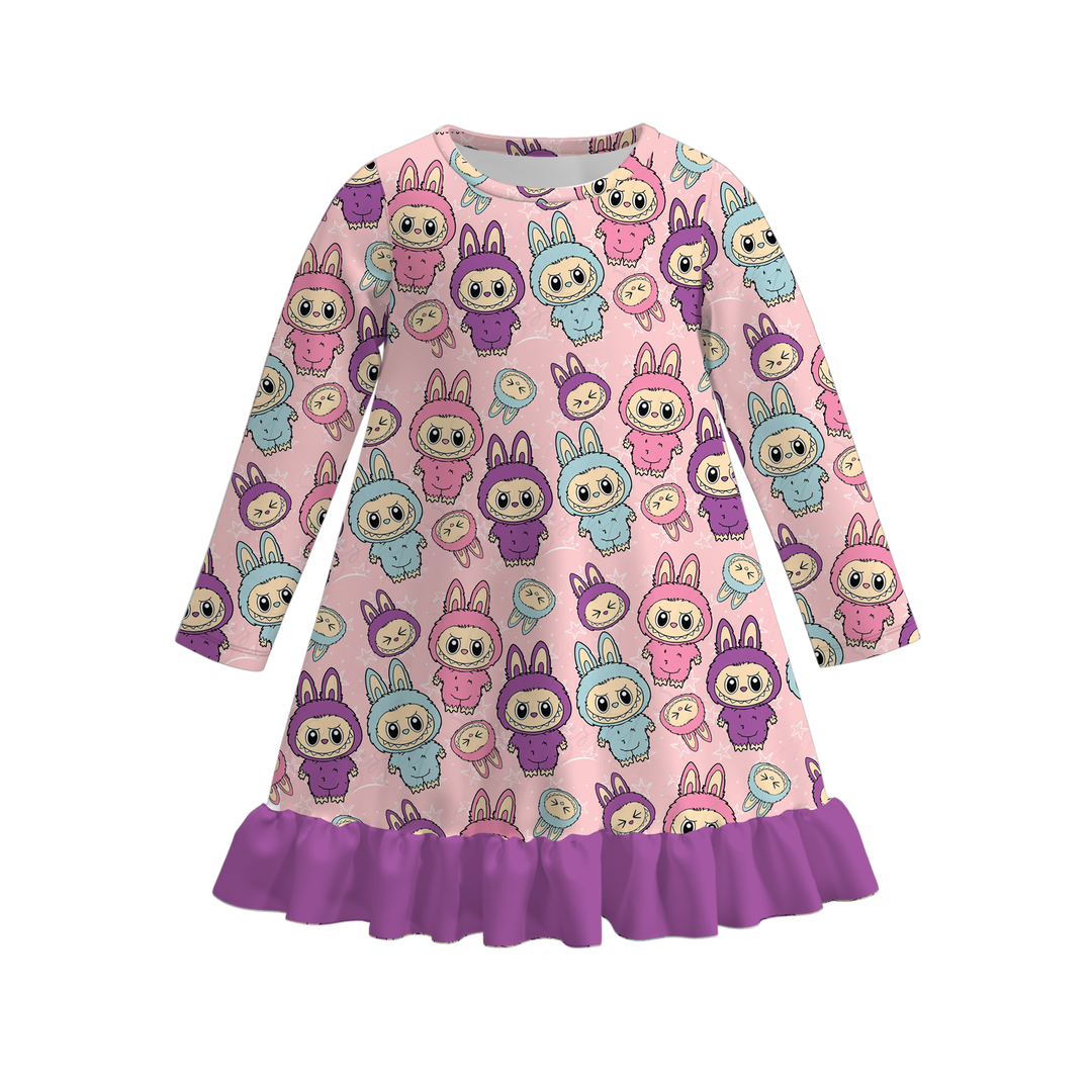 Labubu cute printed ruffle nightgown dress