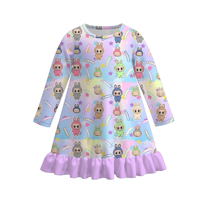 Labubu cute printed ruffle nightgown dress