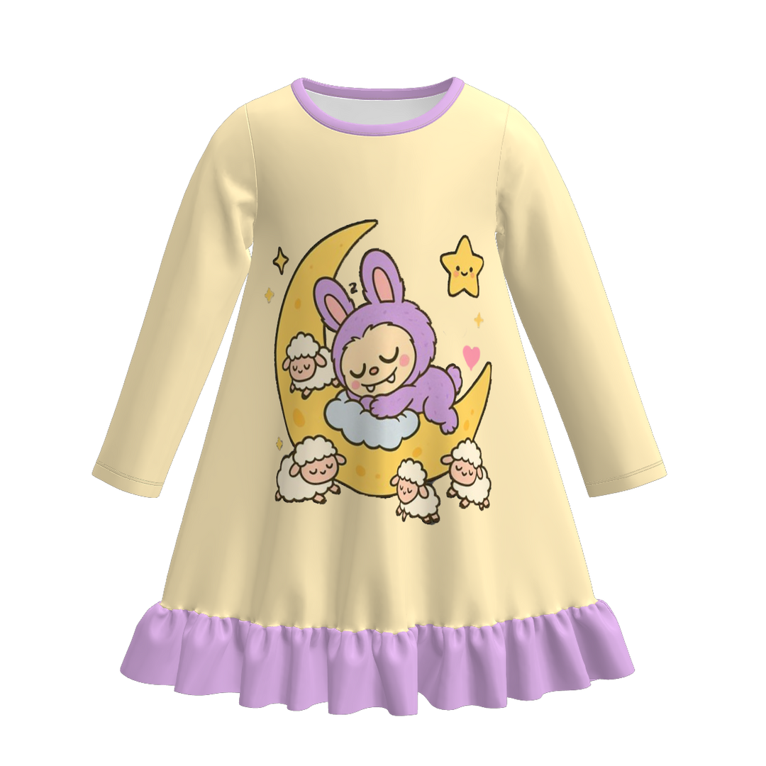 Labubu cute printed nightgown for girls