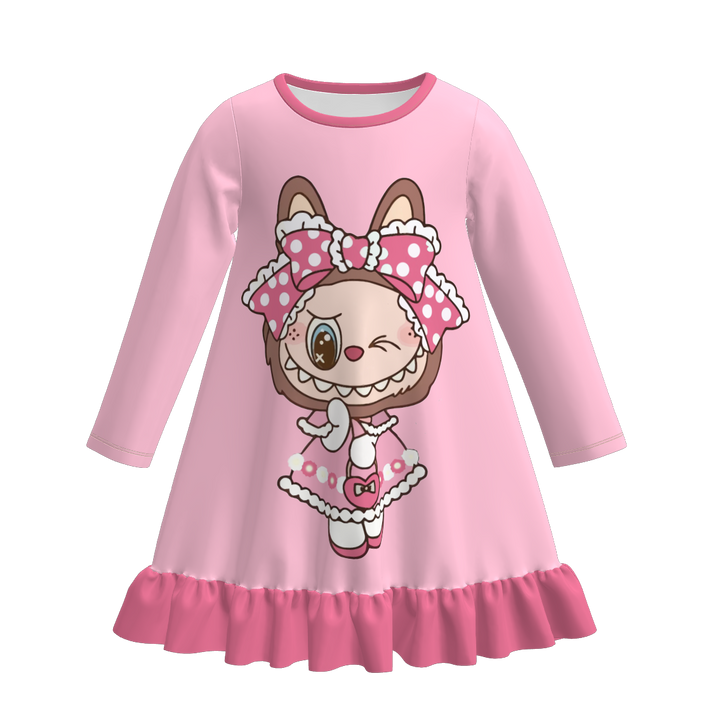 Labubu cute printed nightgown for girls
