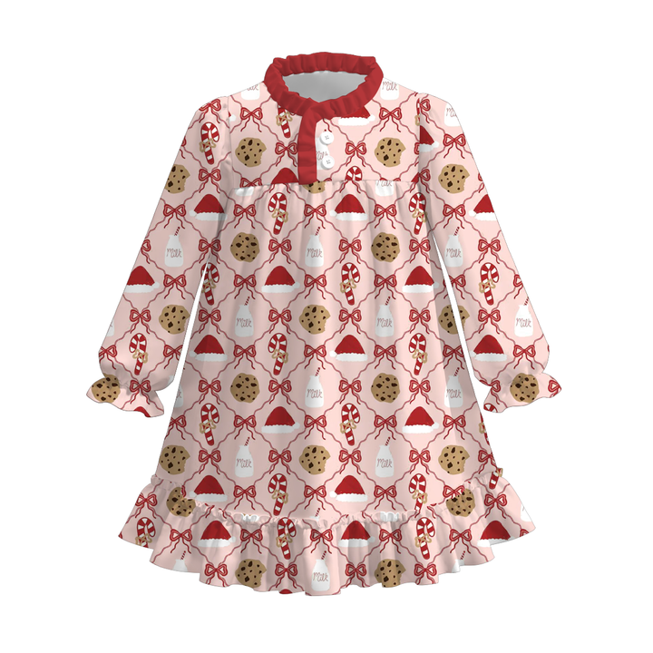 Christmas themed all-over print ruffle nightgown for girls