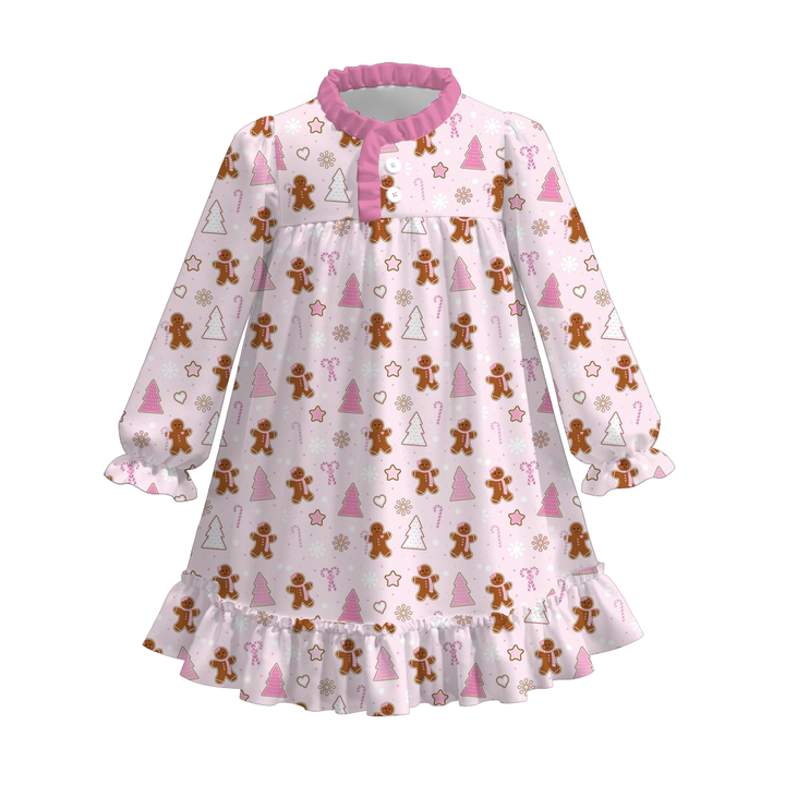 Christmas themed all-over print ruffle nightgown for girls