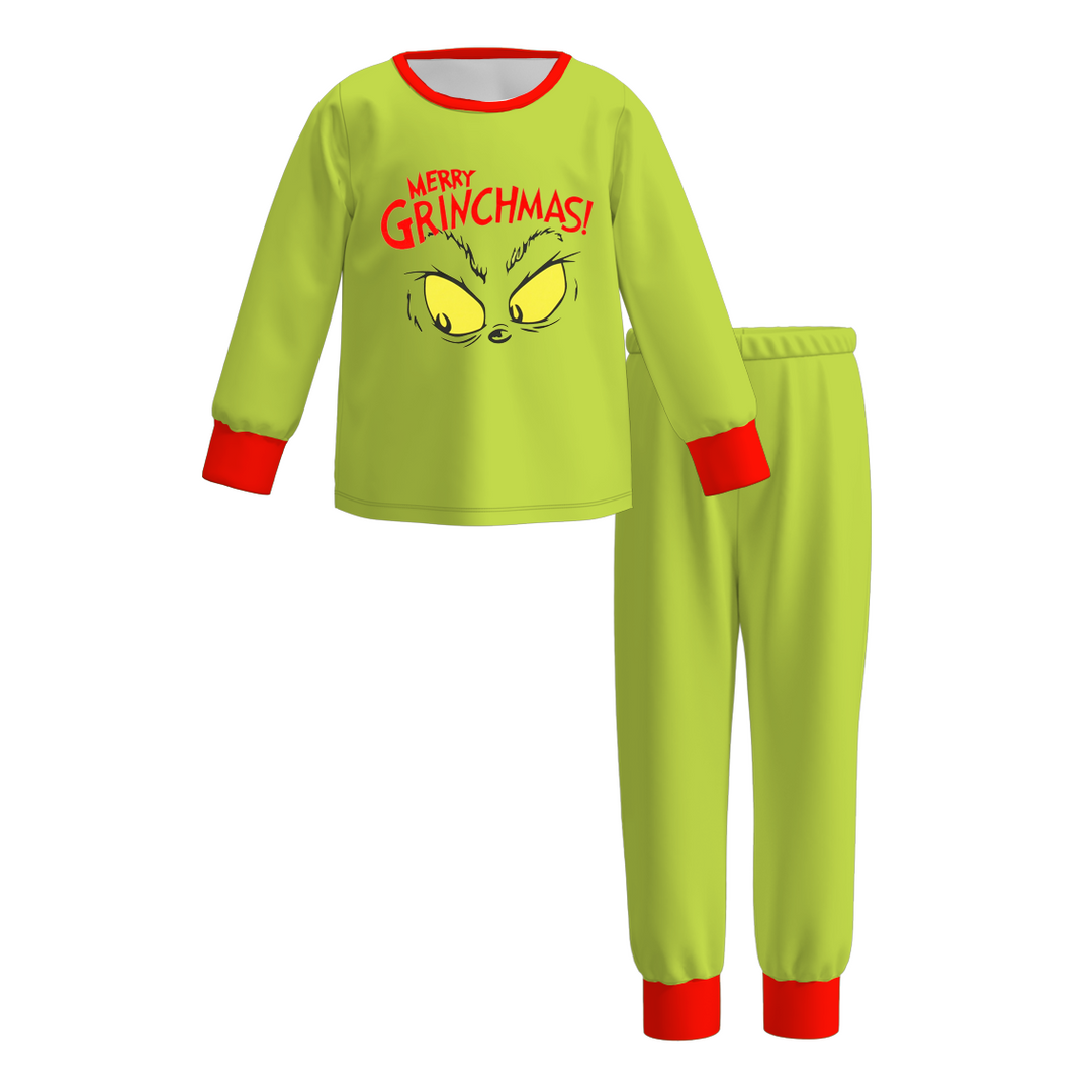 Christmas grinch themed sibling pajamas sleepwear set