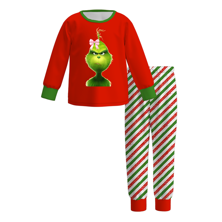 Christmas grinch themed sisters sibling pajamas sleepwear set