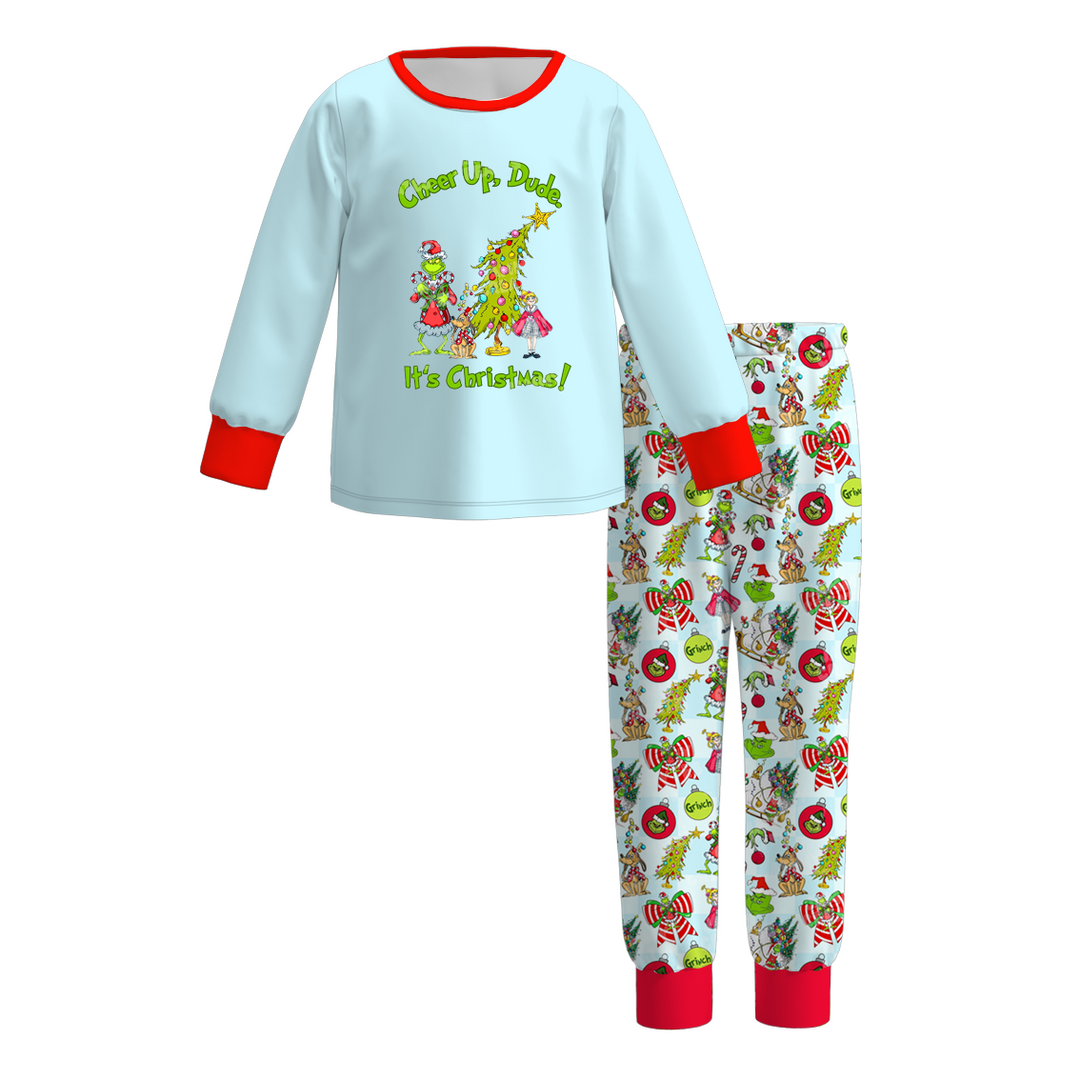 Christmas grinch themed sisters sibling pajamas sleepwear set
