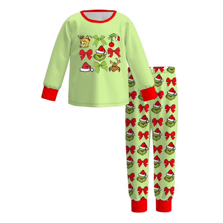 Christmas grinch themed sisters sibling pajamas sleepwear set