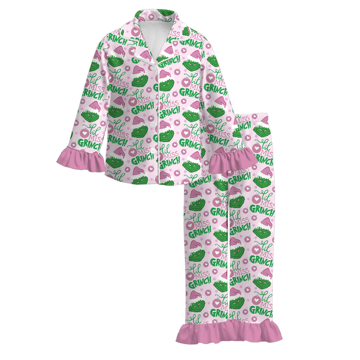 Christmas milk silk grinich ruffle pajamas for girls women