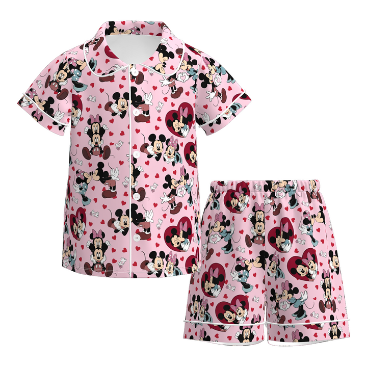 Valentine's cartoon printed short sleeve Pajamas set