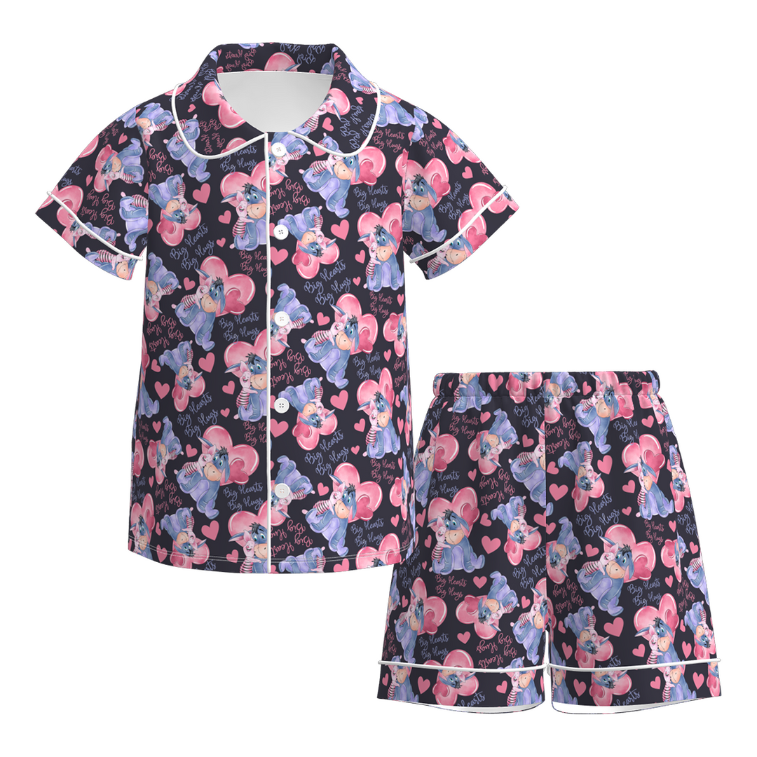 Valentine's cartoon printed short sleeve Pajamas set