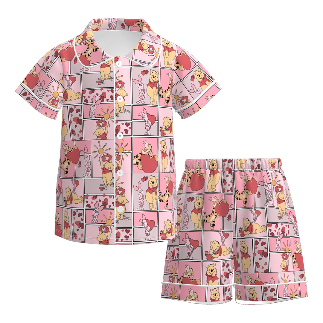 Valentine's cartoon printed short sleeve Pajamas set