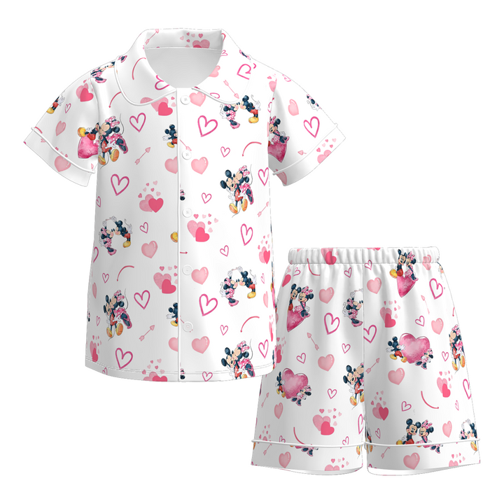Valentine's cartoon printed short sleeve Pajamas set