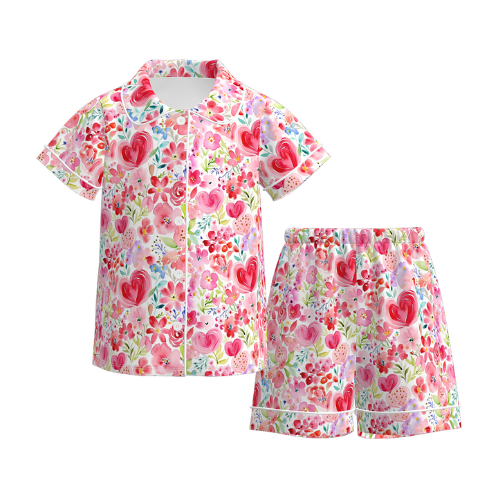 Valentine’s floral all-over printed short sleeve Pajamas set