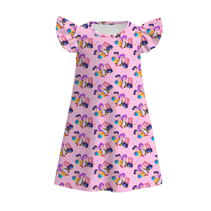 Girls KDH K-pop inspired printed nightgown dress