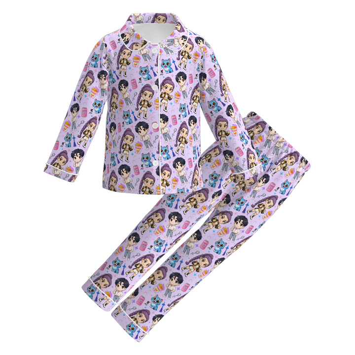 KDH K-pop inspired printed long sleeve pajamas set for girls