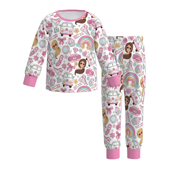 Girls cartoon character printed cute pajamas set