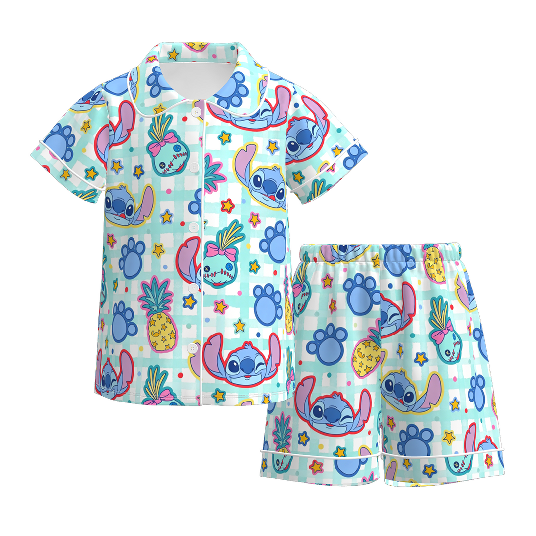 Girls' cute monster printed short sleeve pajamas set
