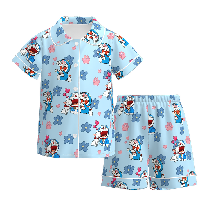 Girls' cute monster printed short sleeve pajamas set