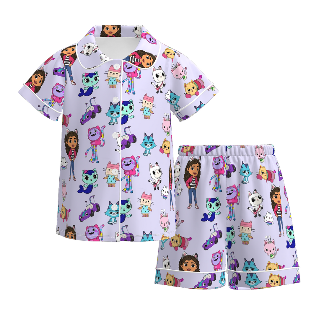 Girls cute cartoon character printed short sleeve pajamas set