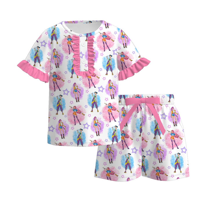 Girls' KDH K-pop inspired ruffle top&short pajamas set