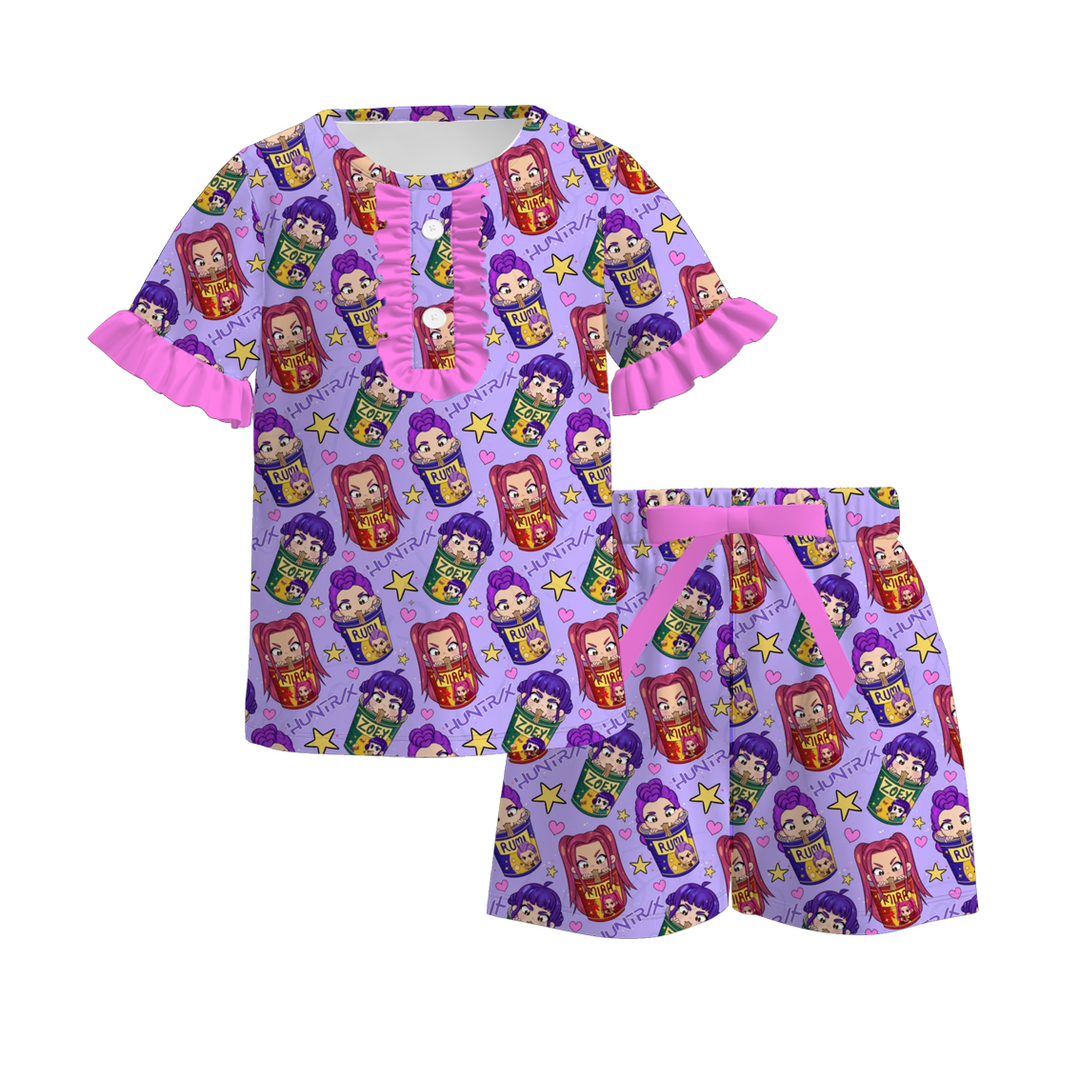 Girls' KDH K-pop inspired ruffle top&short pajamas set