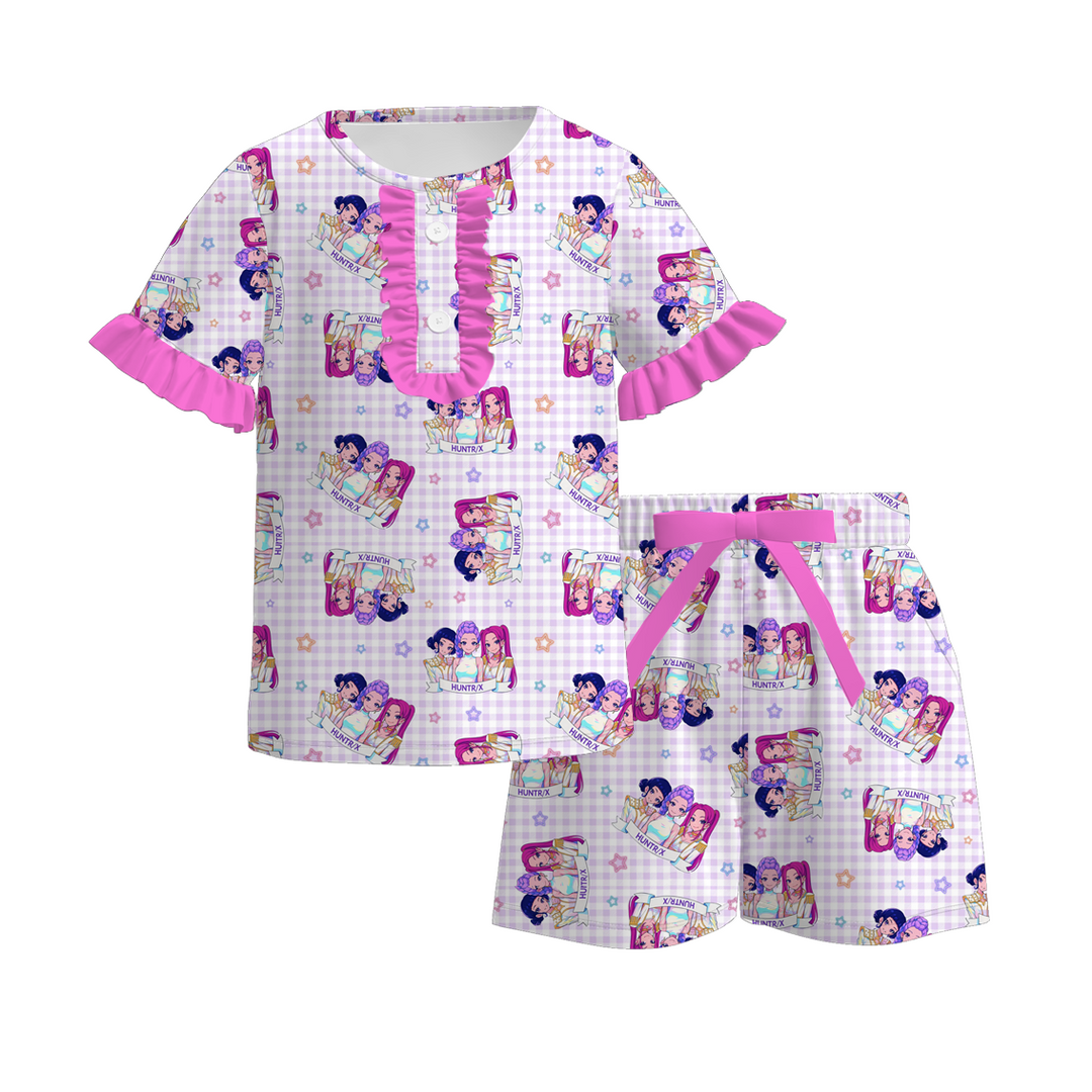 Girls' KDH K-pop inspired ruffle top&short pajamas set