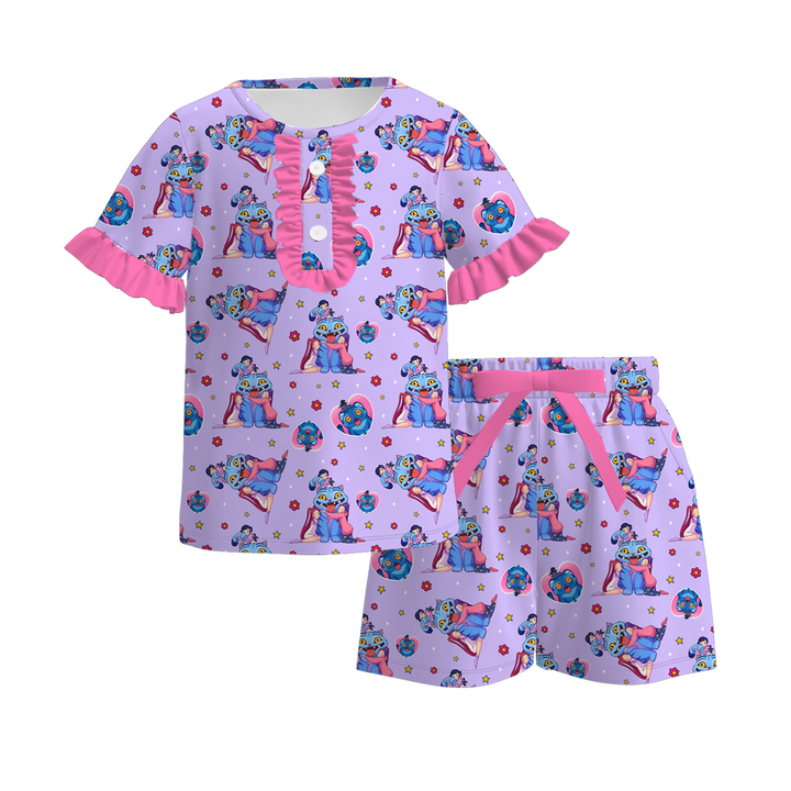 Girls' KDH K-pop inspired ruffle top&short pajamas set