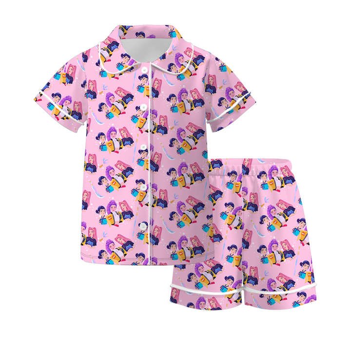 Girls' KDH K-pop inspired printed pajamas sleepwear set