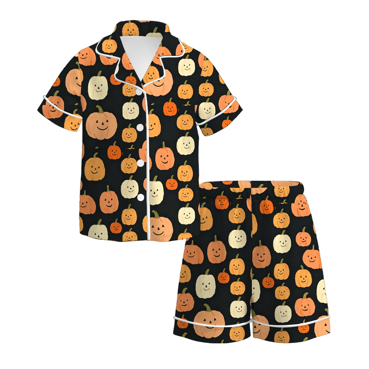 Girls Halloween cute pumpkin printed short sleeve pajamas set