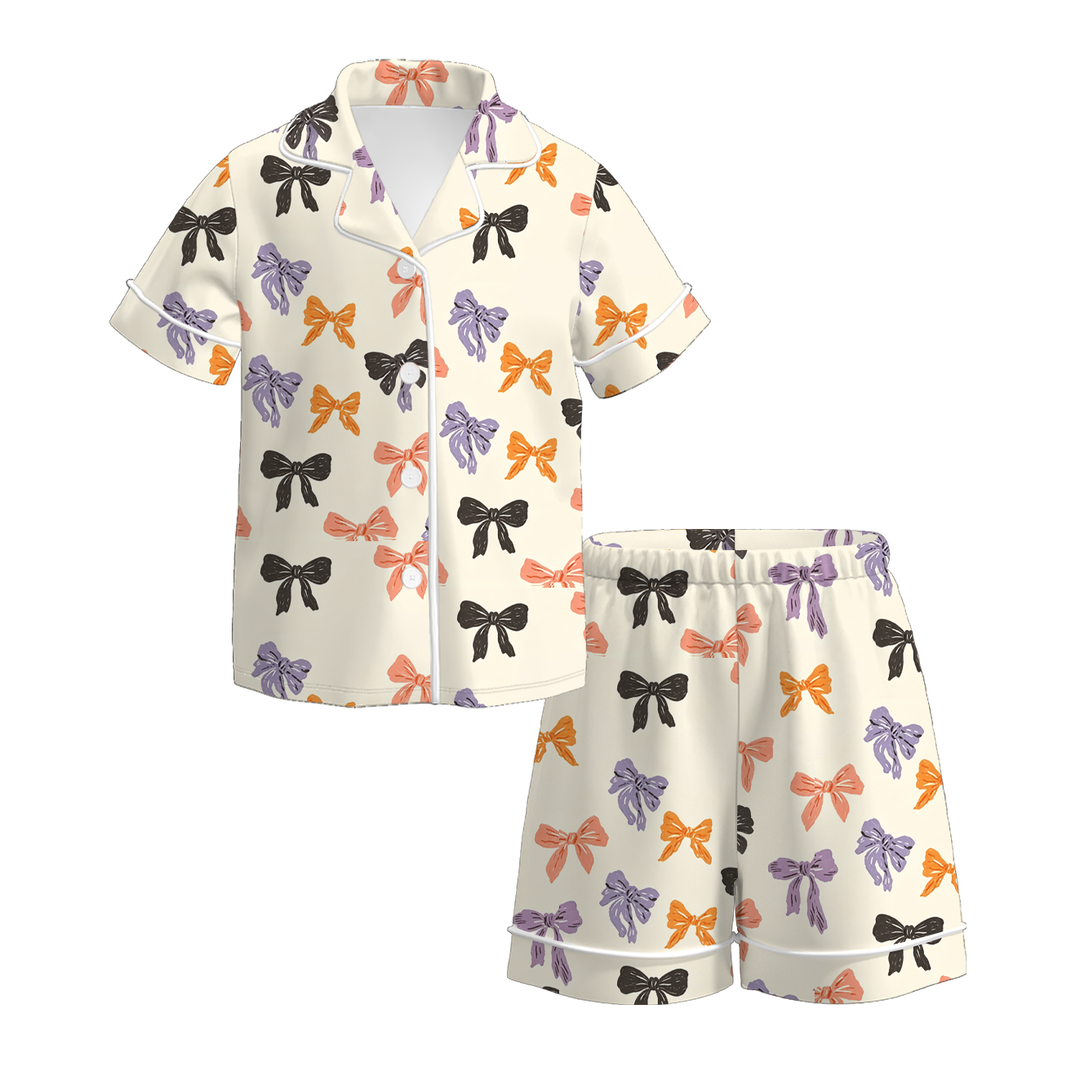 Girls Halloween cute pumpkin printed short sleeve pajamas set