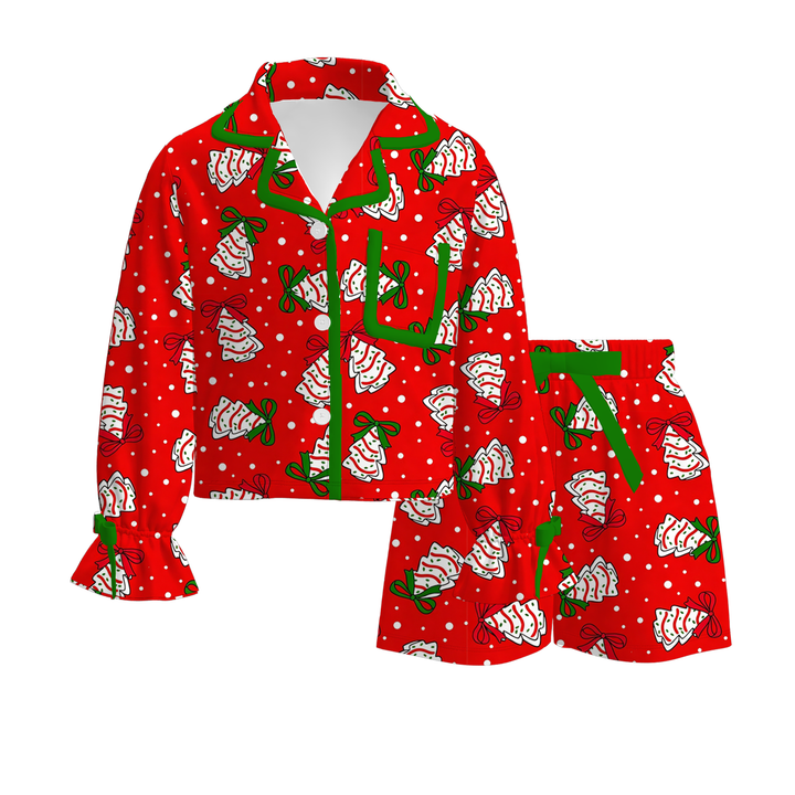 Girls Christmas Candy Cane Print Bow Tie Pajamas Set