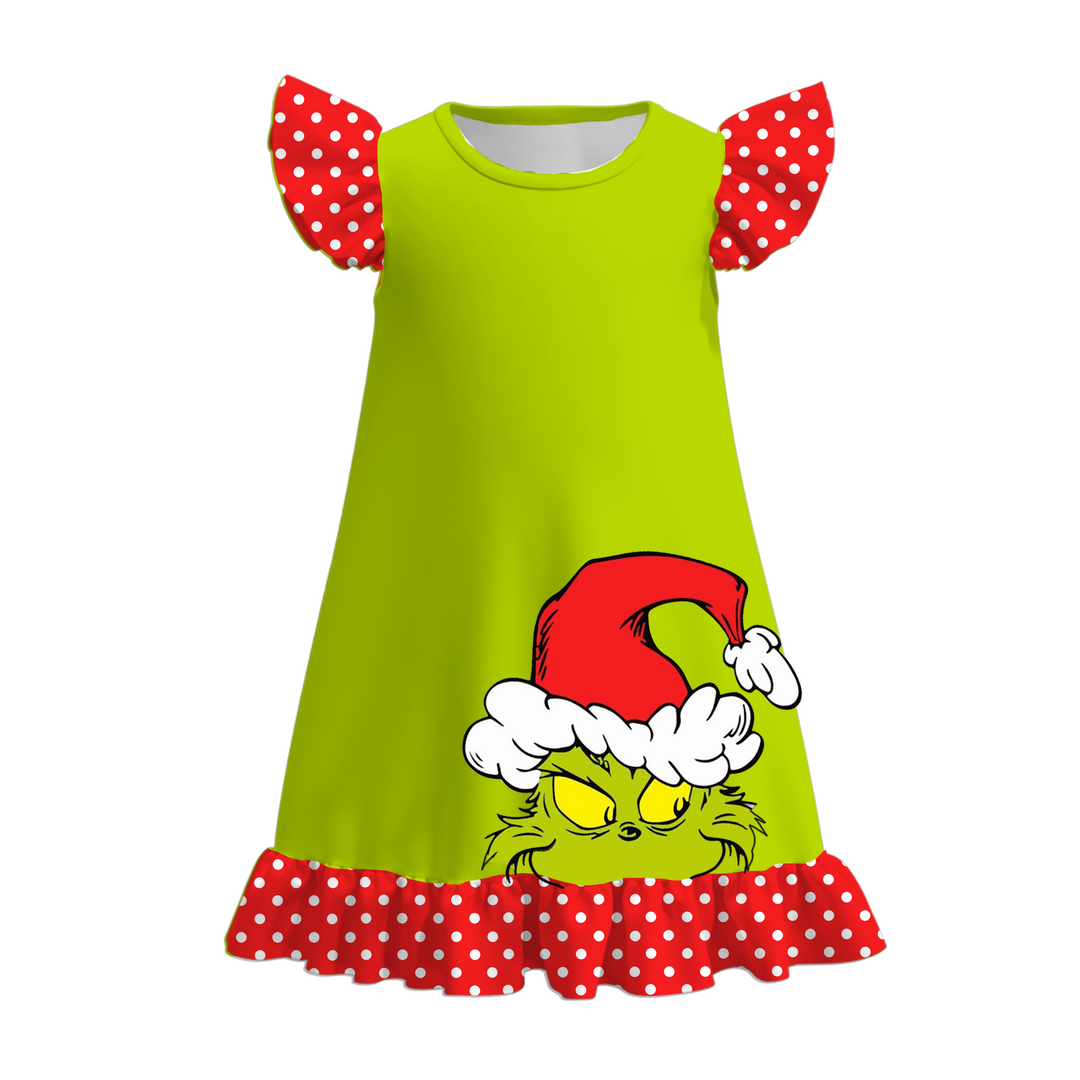 Girls’ Christmas Santa Print Ruffle Nightgown Dress