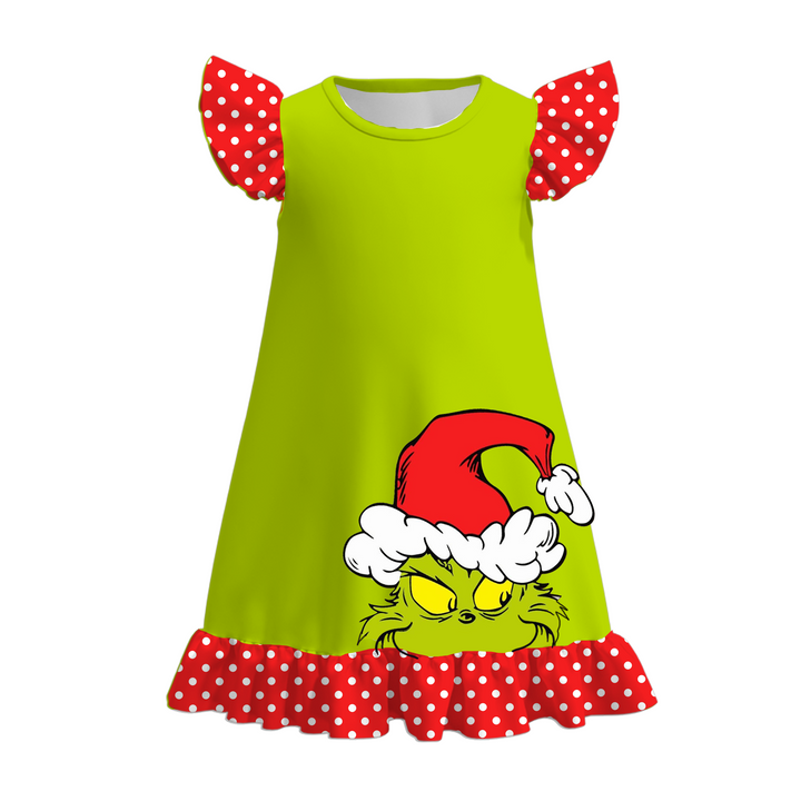 Girls’ Christmas Santa Print Ruffle Nightgown Dress