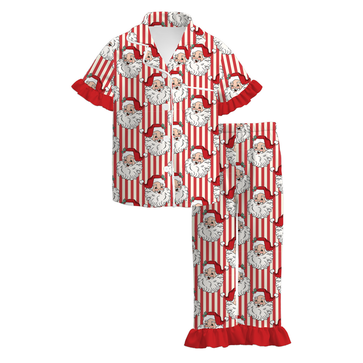 Girls’ Christmas Santa Print Ruffle Nightgown Dress