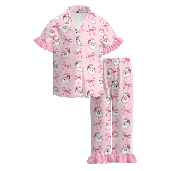 Girls’ Christmas Santa Print Ruffle Nightgown Dress
