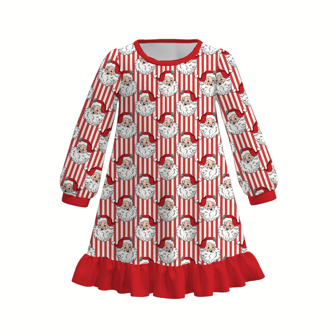Girls’ Christmas Santa Print Ruffle Nightgown Dress