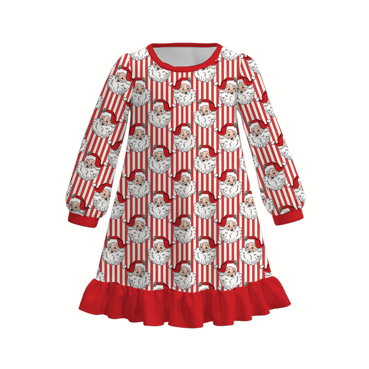 Girls’ Christmas Santa Print Ruffle Nightgown Dress