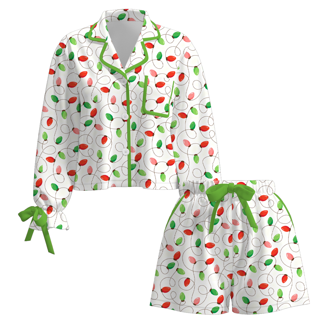 Christmas satin silk bow tie pajamas