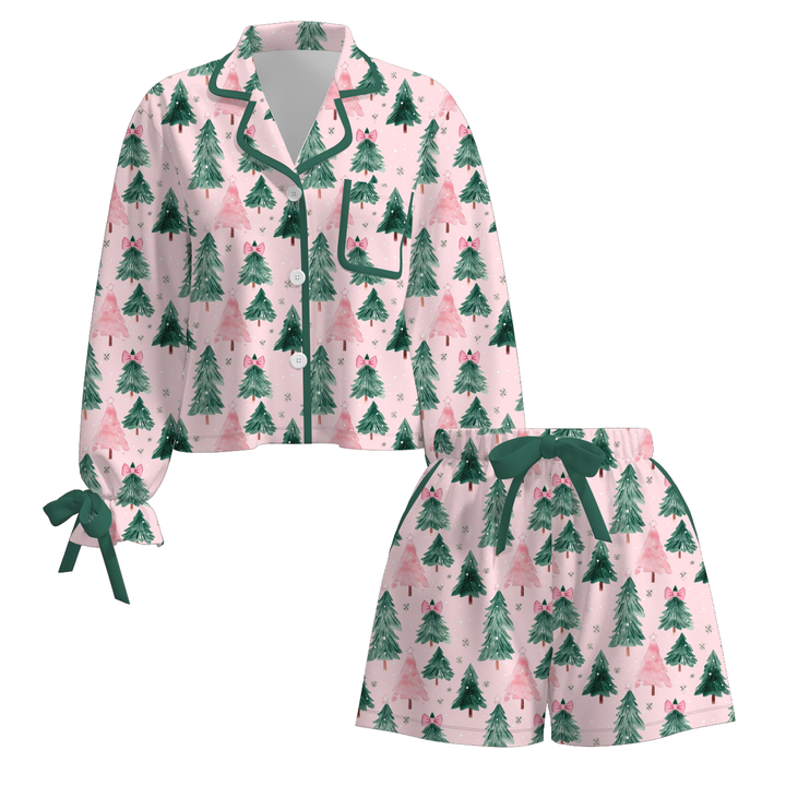 Christmas satin silk bow tie pajamas for girls women