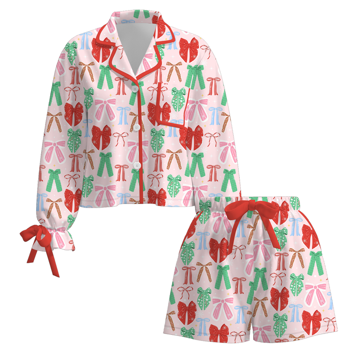 Christmas satin silk bow tie pajamas for girls women
