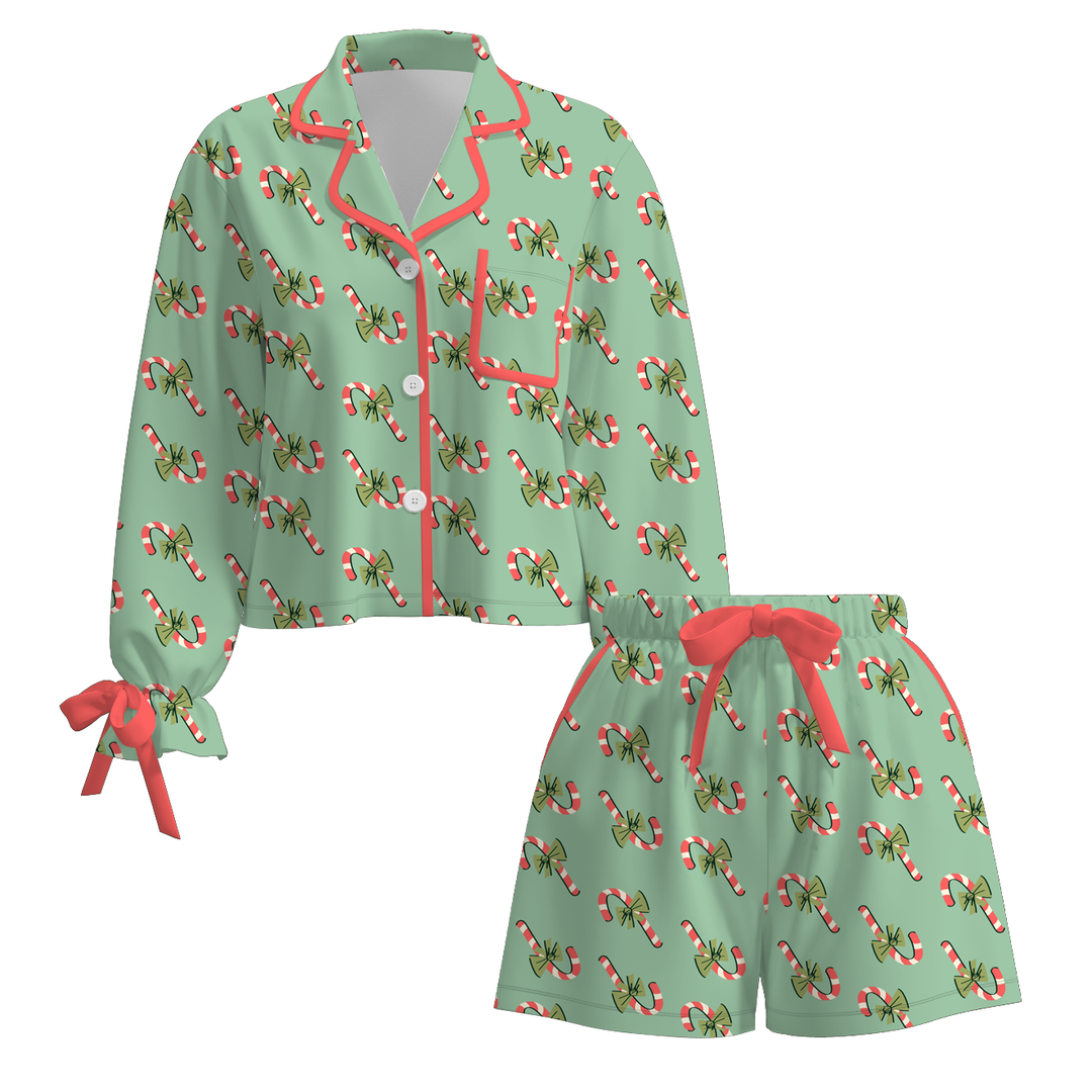 Christmas satin silk bow tie pajamas for girls women