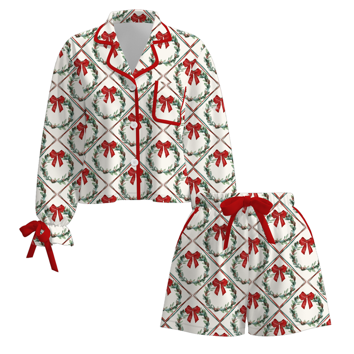 Christmas satin silk bow tie pajamas for girls women