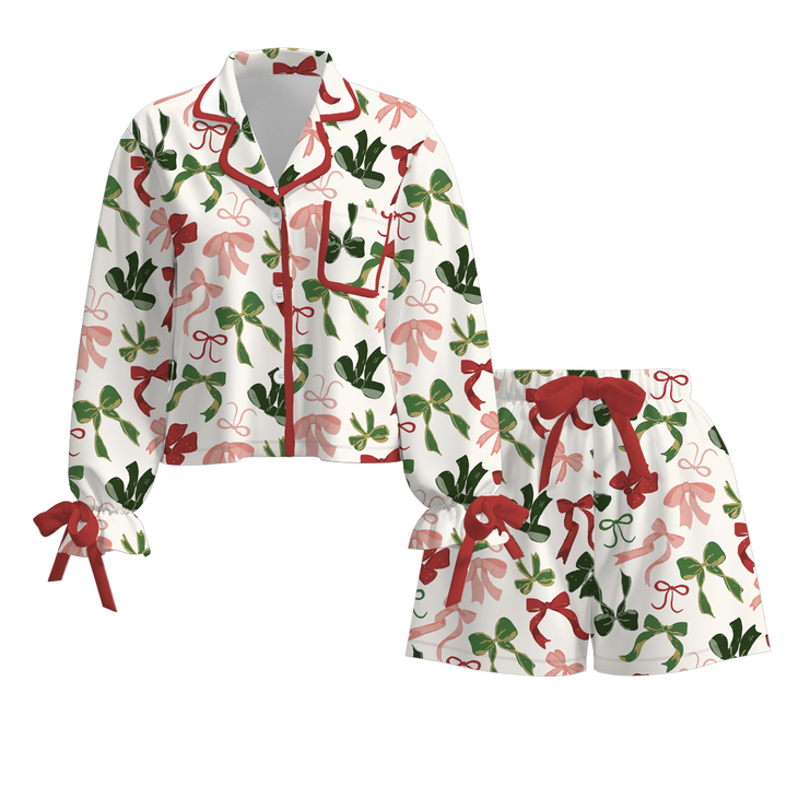 Christmas satin silk bow tie pajamas for girls women