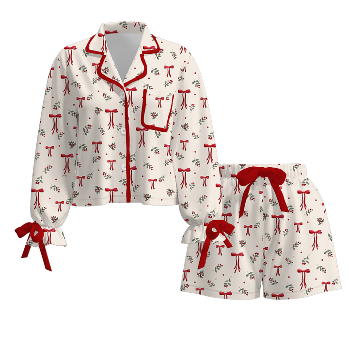 Christmas satin silk bow tie pajamas for girls women